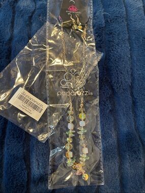 paparazzi Gold-Tone Iridescent Crystal Necklace with Yellow and Pink Accents